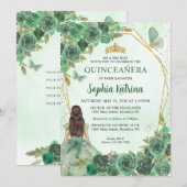 Girly Dusty Green Gold Prinses Quinceañera Kaart (Voorkant / Achterkant)