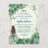 Girly Dusty Green Gold Prinses Quinceañera Uitnodiging Briefkaart (Voorkant)