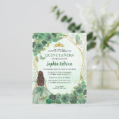 Girly Dusty Green Gold Prinses Quinceañera Uitnodiging Briefkaart (Staand voorkant)