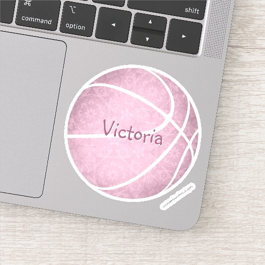 Girly Dusty Pink Basketbal Meisjes Naam Sticker (Detail)