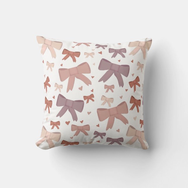 Girly Dusty Pink Bows en Little Hearts Patroon Kussen (Voorkant)