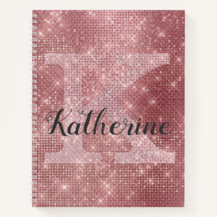 Girly Dusty Pink Gold Sparkle Monogram Naam Notitieboek