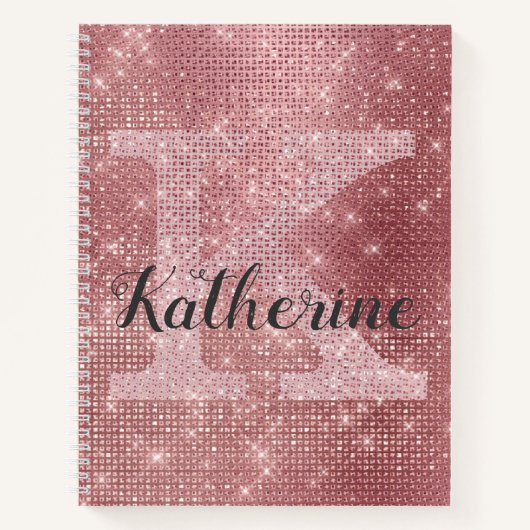 Girly Dusty Pink Gold Sparkle Monogram Naam Notitieboek (Voorkant)