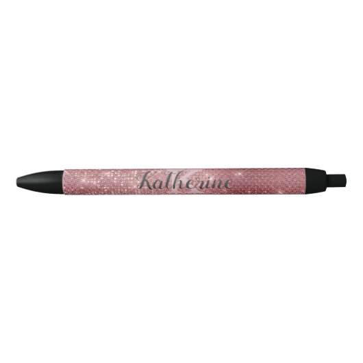Girly Dusty Pink Rose Gold Diamond Monogram Zwarte Inkt Pen (Voorkant)
