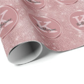 Girly Dusty Roos Gold Cute Sparkle Monogram Naam Cadeaupapier (Rol Hoek)