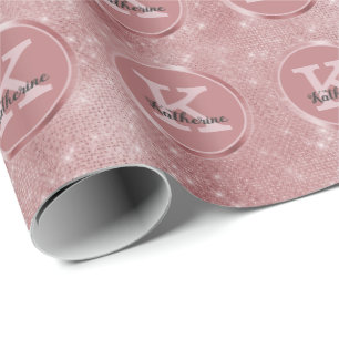 Girly Dusty Roos Gold Cute Sparkle Monogram Naam Cadeaupapier