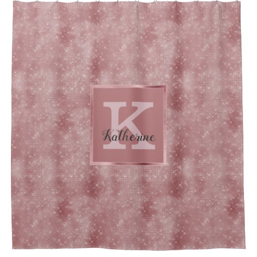 Girly Dusty Roos Gold Diamond Modern Glam Monogram Douchegordijn (Voorkant)