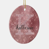 Girly Dusty Roos Gold Glam Sparkle Monogram Naam Keramisch Ornament (Rechts)