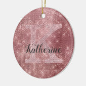 Girly Dusty Roos Gold Glam Sparkle Monogram Naam Keramisch Ornament (Links)