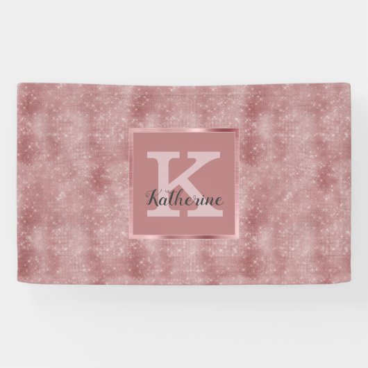 Girly Dusty Roos Gold Glam Sparkle Monogram Naam Spandoek (Horizontaal)
