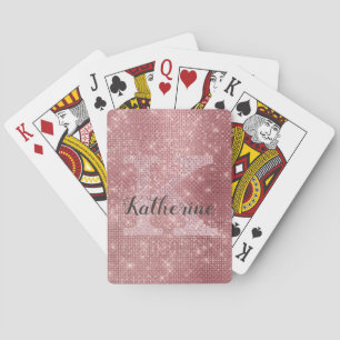 Girly Dusty Roos Gold Pink Diamond Monogram Pokerkaarten