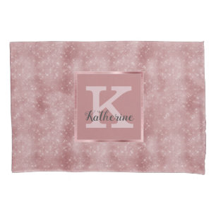 Girly Dusty Roos Gold Pink Sparkle Monogram Naam Kussensloop