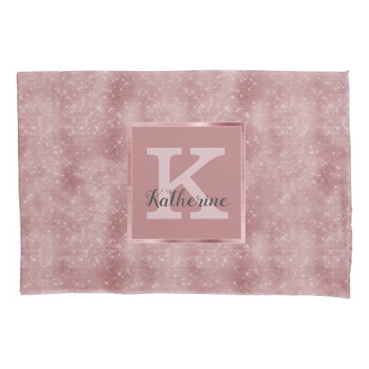 Girly Dusty Roos Gold Pink Sparkle Monogram Naam Kussensloop (Voorkant)