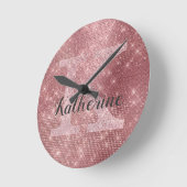 Girly Dusty Roos Gold Sparkle Glam Monogram Naam Ronde Klok (Hoek)