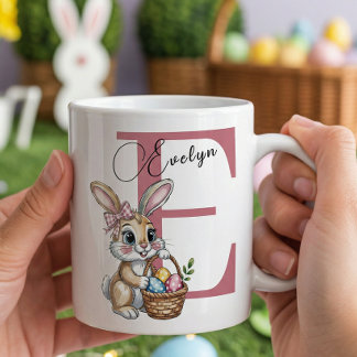 Girly Easter Basket Rabbit Custom Name Easter Gift Koffiemok