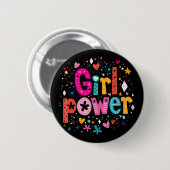 Girly Eclectic Bloemenmeisje Power Black Button (Voorkant /achterkant)