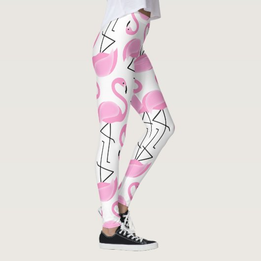 Girly Eenvoudig Modern Roze Flamingo patroon Leggings (Rechts)