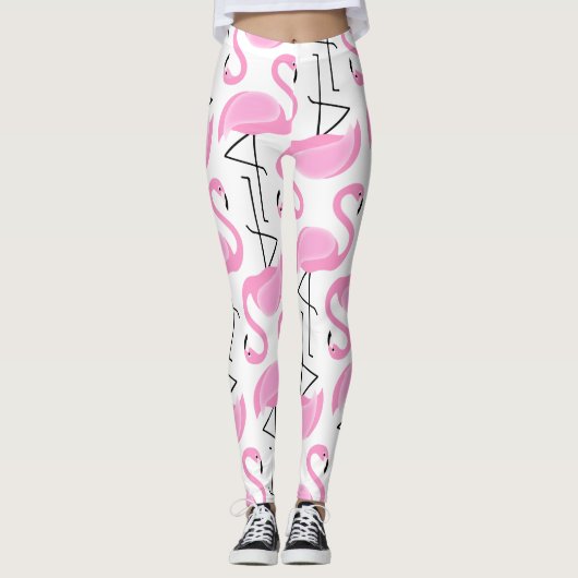 Girly Eenvoudig Modern Roze Flamingo patroon Leggings (Voorkant)