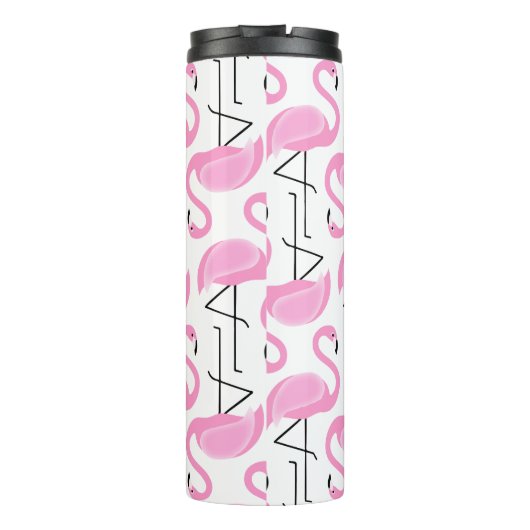 Girly Eenvoudig Modern Roze Flamingo patroon Thermosbeker (Achterkant)