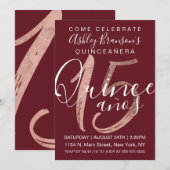 Girly Eenvoudige Bourgogne Roos Goudfolie Quinceañ Kaart (Voorkant / Achterkant)