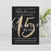 Girly Eenvoudige Zwart en Wit Gouden Folie Quincea Kaart (Staand voorkant)