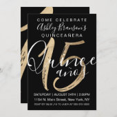 Girly Eenvoudige Zwart en Wit Gouden Folie Quincea Kaart (Voorkant / Achterkant)