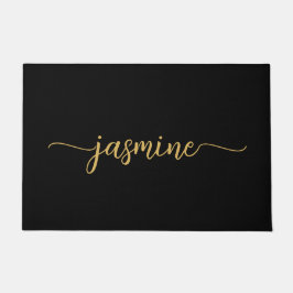 Girly Eenvoudige Zwarte Gouden Monogram Naam Lette Deurmat