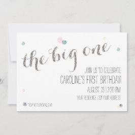 Girly Eerste Verjaardag Uitnodiging - zilver