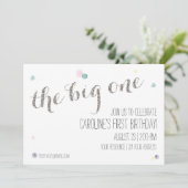 Girly Eerste Verjaardag Uitnodiging - zilver (Staand voorkant)