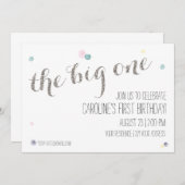 Girly Eerste Verjaardag Uitnodiging - zilver (Voorkant / Achterkant)