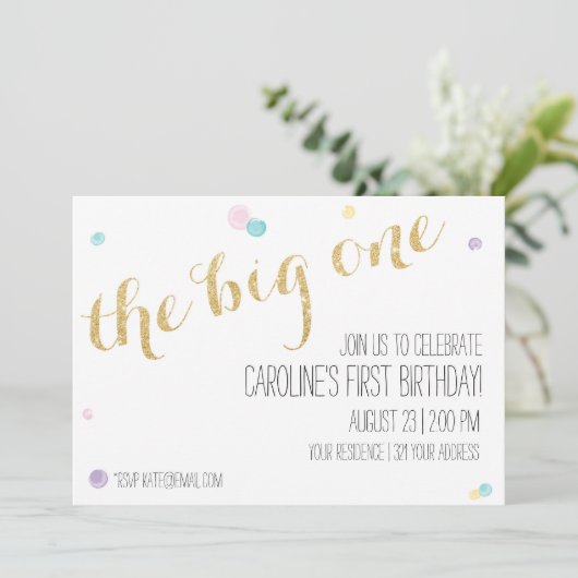 Girly eerste verjaardagsuitnodiging - Glitter Gold Kaart (Staand voorkant)