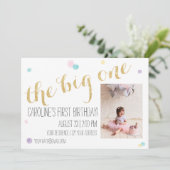 Girly eerste verjaardagsuitnodiging - Glitter Gold Kaart (Staand voorkant)