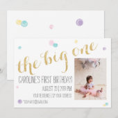 Girly eerste verjaardagsuitnodiging - Glitter Gold Kaart (Voorkant / Achterkant)