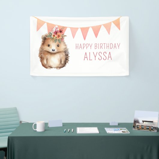 Girly egel, verjaardagsfeestje voor kinderen spandoek (Beurs)