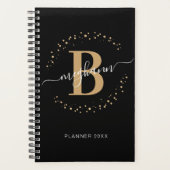 Girly Elegant Black Gold Name Monogrammed Planner (Voorkant)
