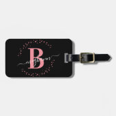Girly Elegant Black Pink Name Monogram Script Lugg Bagagelabel (Voorkant horizontaal)