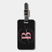 Girly Elegant Black Pink Name Monogram Script Lugg Bagagelabel (Voorkant verticaal)