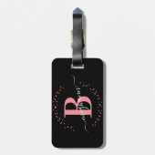 Girly Elegant Black Pink Name Monogram Script Lugg Bagagelabel (Achterkant verticaal)