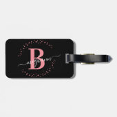 Girly Elegant Black Pink Name Monogram Script Lugg Bagagelabel (Achterkant horizontaal)