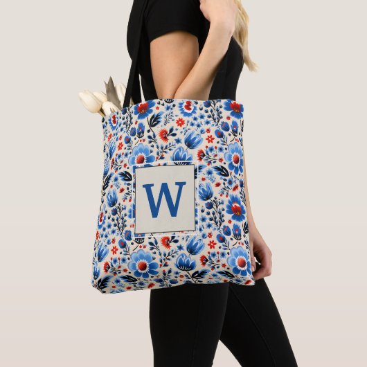 Girly Elegant Blauw Wildflowers Stijlvol Custom Tote Bag (Dichtbij)