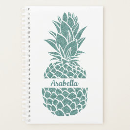 Girly Elegant Blauwgroen Glitter Ananas Naam Planner