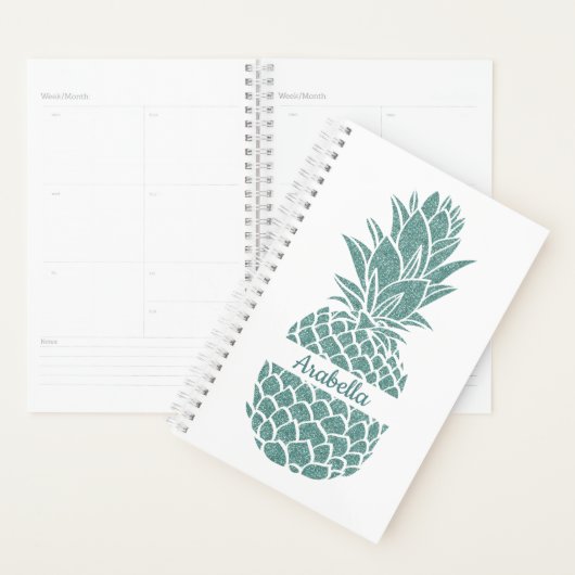 Girly Elegant Blauwgroen Glitter Ananas Naam Planner (Display)