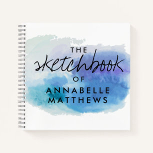 Girly Elegant Blue Waterverf Monogram Sketchbook Notitieboek