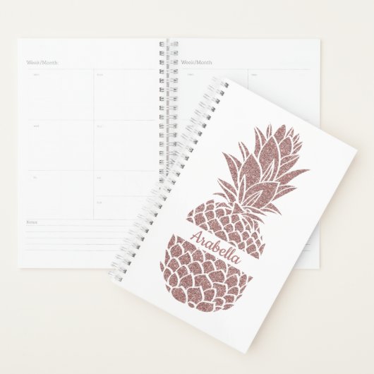 Girly Elegant Blush Pink Glitter Ananas Naam Planner (Display)