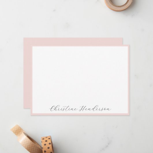 Girly Elegant Blush Roze Stationery Flat Notitiekaartje (Voorkant / Achterkant in situ)
