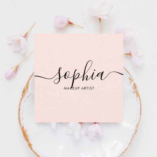 Girly Elegant Calligraphy Blush Pink Vierkante Visitekaartje