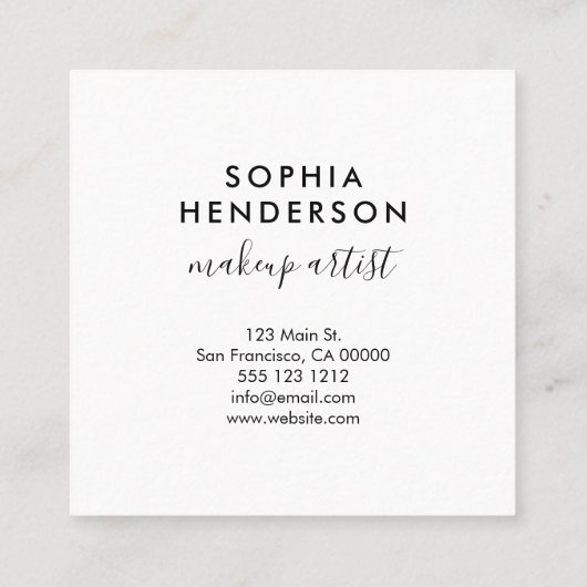 Girly Elegant Calligraphy Minimal White Vierkante Visitekaartje (Achterkant)