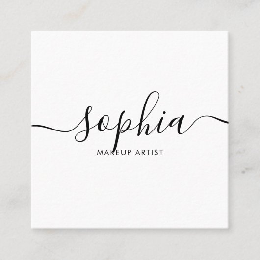 Girly Elegant Calligraphy Minimal White Vierkante Visitekaartje (Voorkant)