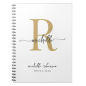 Girly Elegant Chique Wit Goud Script Monogram Naam Notitieboek (Voorkant)