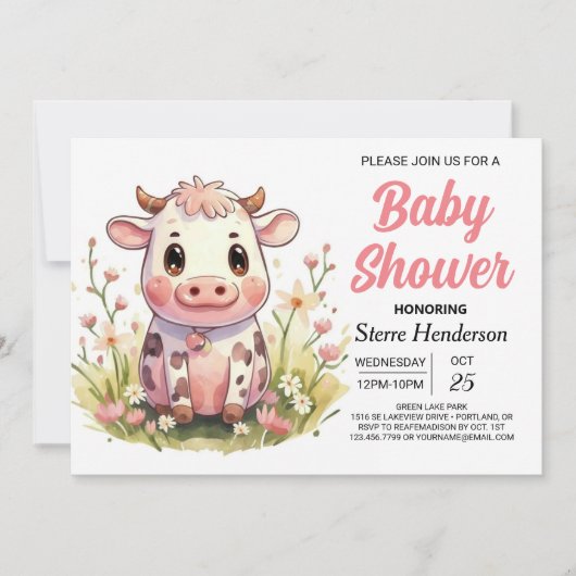 Girly Elegant Enchanted Koe Baby Showe Kaart (Voorkant)